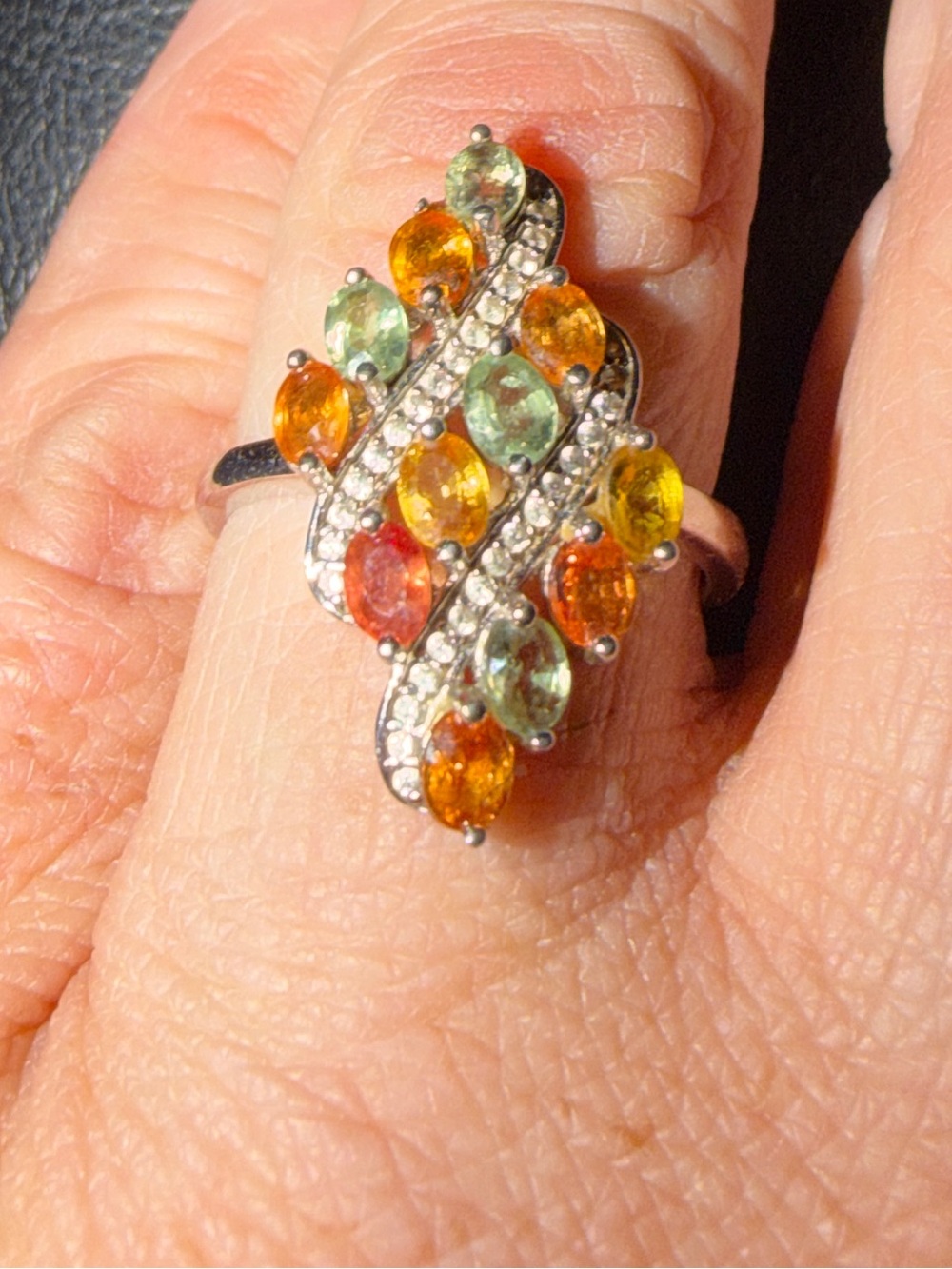 Yuran Sterling silver Multi-color Cluster Coctail Ring size 10 stamped 925